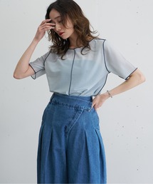 nearness（ニアネス）の「シアー配色ラインカラートップス（Tシャツ/カットソー）」
