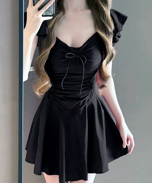 【Vikini Vender】ベリアシャーリングフリルワンピース水着Black org.jpg