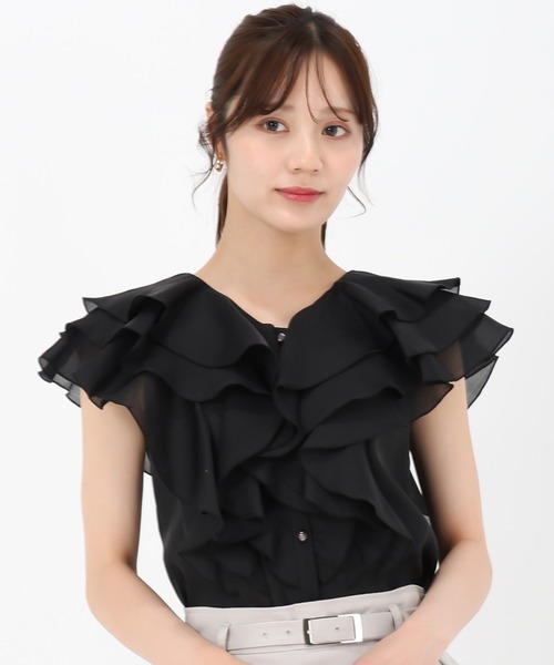 COMME des GARCONS シアー フリル ブラウス COMME des GARCONS 丸襟フリル ラウンドシアーブラウス 黒