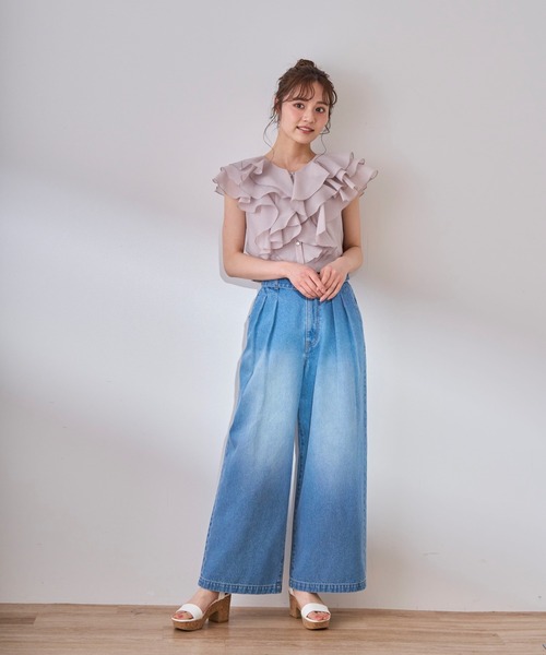 31 Sons de mode（トランテアン　ソン　ドゥ　モード）の「2025春夏新作 シアーフリルブラウス（シャツ/ブラウス・レディース・オフホワイト/ブラック/カーキ/ライトグレー・ﾌﾘ-）」の11枚目の写真