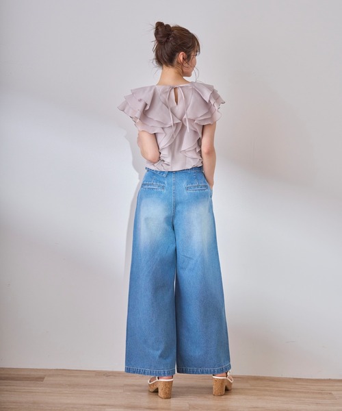 31 Sons de mode（トランテアン　ソン　ドゥ　モード）の「2025春夏新作 シアーフリルブラウス（シャツ/ブラウス・レディース・オフホワイト/ブラック/カーキ/ライトグレー・ﾌﾘ-）」の10枚目の写真