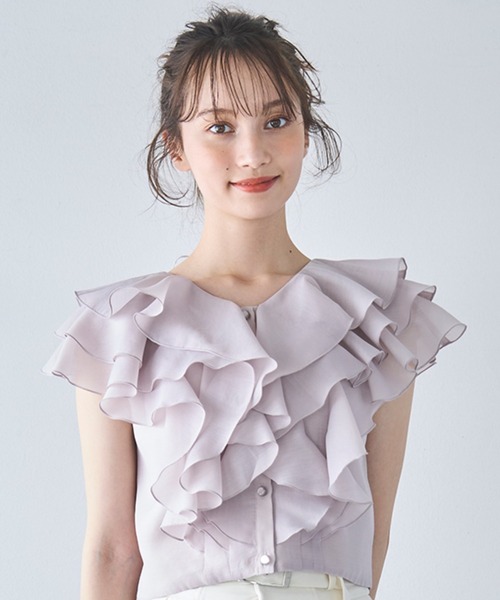 31 Sons de mode（トランテアン　ソン　ドゥ　モード）の「2025春夏新作 シアーフリルブラウス（シャツ/ブラウス・レディース・オフホワイト/ブラック/カーキ/ライトグレー・ﾌﾘ-）」の20枚目の写真