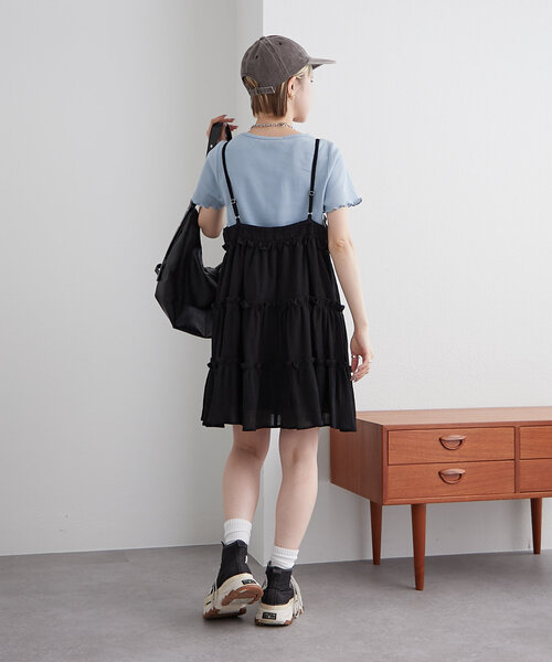 セール】【3色展開】ティアードミニキャミワンピース