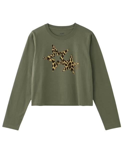 X-girl(エックスガール)の「LEOPARD STAR L/S BABY TEE(Tシャツ/カットソー・レディース・ブラック/オリーブ/ベージュ・M/S)」の13枚目の写真