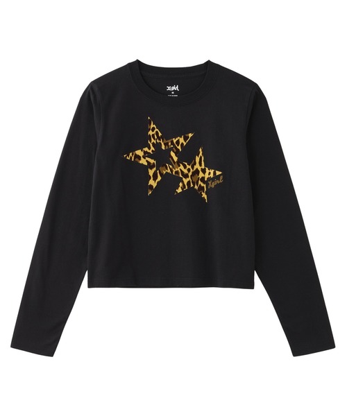 X-girl(エックスガール)の「LEOPARD STAR L/S BABY TEE(Tシャツ/カットソー・レディース・ブラック/オリーブ/ベージュ・M/S)」の12枚目の写真