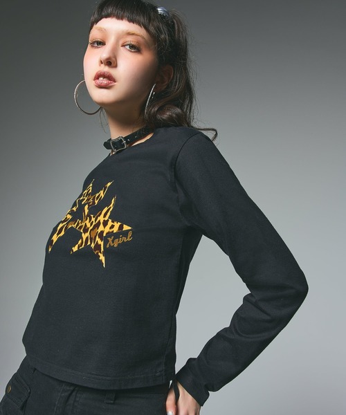 X-girl(エックスガール)の「LEOPARD STAR L/S BABY TEE(Tシャツ/カットソー・レディース・ブラック/オリーブ/ベージュ・M/S)」の10枚目の写真