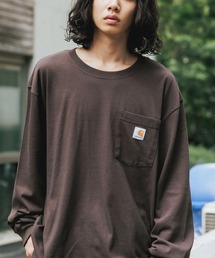 カーハート カットソー ブラウン ロングスリーブ ロゴ入り ゆったり B138 Carhartt｜カーハートのTシャツ/カットソー（ブラウン/茶色系