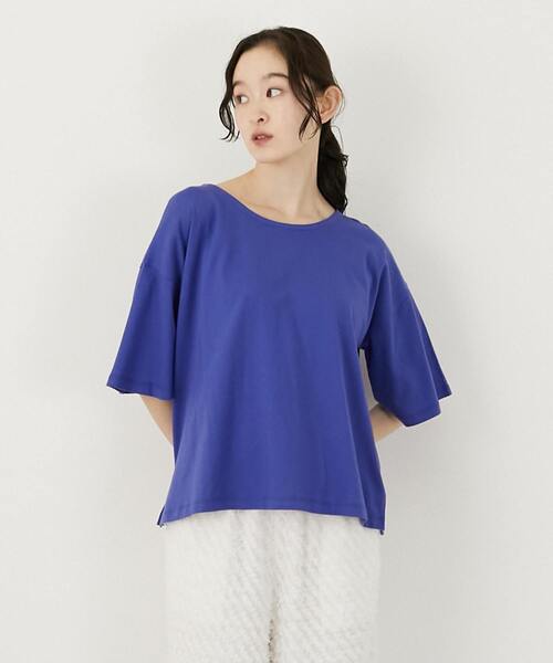 LOGEMENT DE CLAIRE(ロジュモンドクレール)の「バックリボン5分袖プルオーバー(Tシャツ/カットソー・レディース・ブラック/オフホワイト/ブルー・FREE)」の1枚目の写真