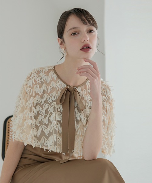 【LEJA】スパンコールフリンジケープ Iラインドレスワンピース2点セット美脚効果結婚式 パーティードレス 成人式 二次会 同窓会 お呼ばれ オケージョン 20代 30代
