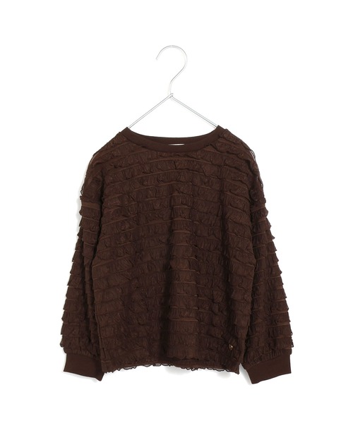 MAKE YOUR DAY（メイクユアデイ）の「ママとおそろい なみなみシアーレース長袖Tシャツ■80～140cm（Tシャツ/カットソー・キッズ・オフホワイト/ブラウン・140/130/110/80/90/100/120）」の2枚目の写真