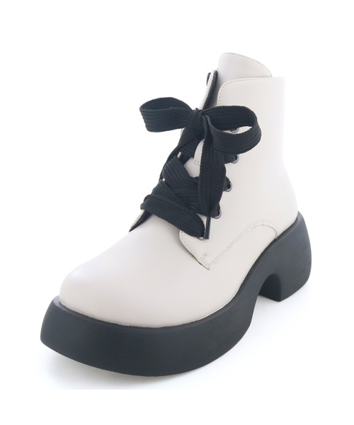 byあしながおじさん(バイアシナガオジサン)の「厚底レースアップブーツ 8710617(ブーツ・レディース・アイボリー/ダークベージュ/ブラック・S/M/L/LL)」の4枚目の写真