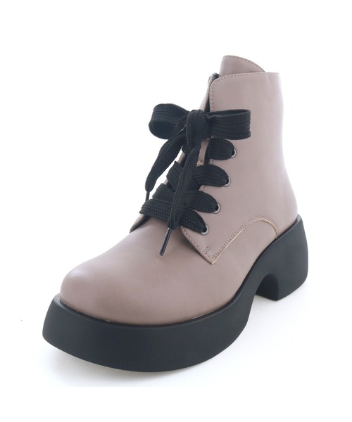 byあしながおじさん(バイアシナガオジサン)の「厚底レースアップブーツ 8710617(ブーツ・レディース・アイボリー/ダークベージュ/ブラック・S/M/L/LL)」の7枚目の写真