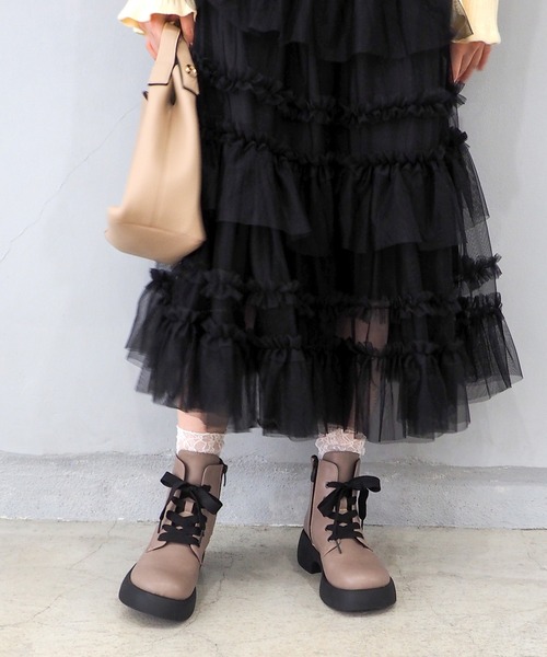 byあしながおじさん(バイアシナガオジサン)の「厚底レースアップブーツ 8710617(ブーツ・レディース・アイボリー/ダークベージュ/ブラック・S/M/L/LL)」の9枚目の写真