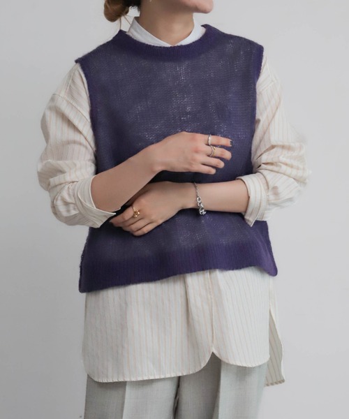 NOMBRE IMPAIR（ノンブルアンペール）の「モヘヤレイヤード　リバーシブルベスト（ベスト・レディース・イエロー/パープル・FREE）」の2枚目の写真