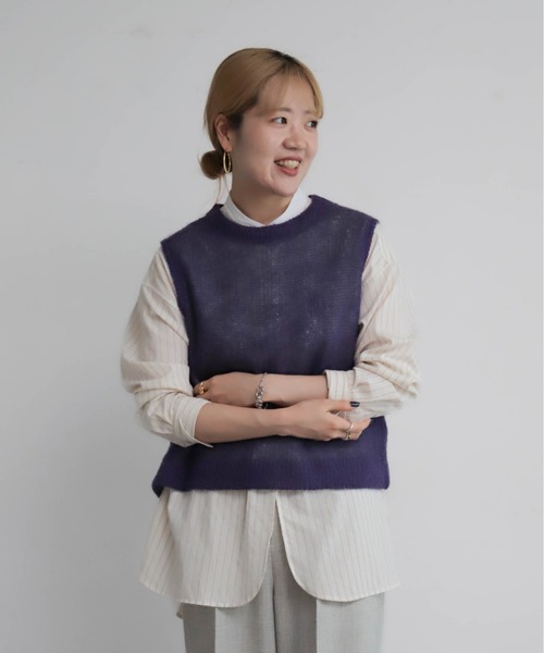 NOMBRE IMPAIR（ノンブルアンペール）の「モヘヤレイヤード　リバーシブルベスト（ベスト・レディース・イエロー/パープル・FREE）」の5枚目の写真