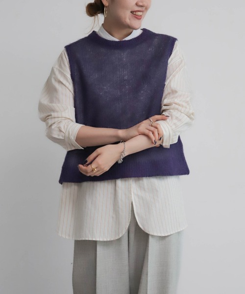 NOMBRE IMPAIR（ノンブルアンペール）の「モヘヤレイヤード　リバーシブルベスト（ベスト・レディース・イエロー/パープル・FREE）」の6枚目の写真