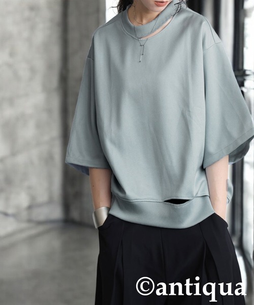 antiqua(アンティカ)の「アシメネックトップス(Tシャツ/カットソー・レディース・ベージュ/ブラック/ブルー系その他/グレー・ONESIZE)」の13枚目の写真