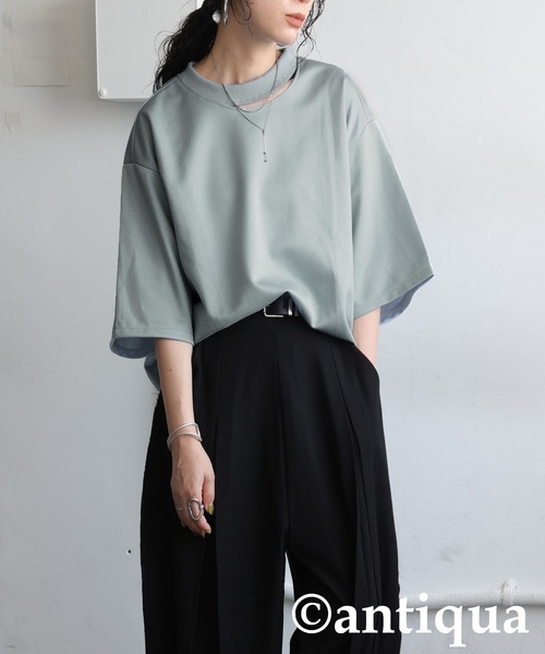antiqua(アンティカ)の「アシメネックトップス(Tシャツ/カットソー・レディース・ベージュ/ブラック/ブルー系その他/グレー・ONESIZE)」の15枚目の写真