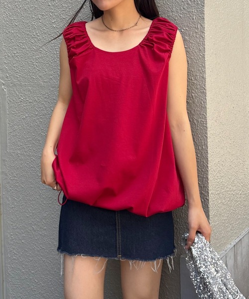 CIAOPANIC TYPY（チャオパニックティピー）の「ギャザードロストノースリーブブラウスTee（Tシャツ/カットソー・レディース・レッド/オフホワイト/サックスブルー/ブラック・ONE SIZE）」の18枚目の写真