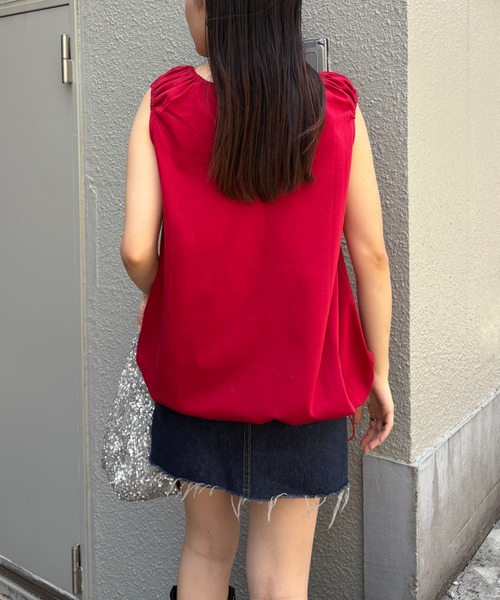 CIAOPANIC TYPY（チャオパニックティピー）の「ギャザードロストノースリーブブラウスTee（Tシャツ/カットソー・レディース・レッド/オフホワイト/サックスブルー/ブラック・ONE SIZE）」の15枚目の写真