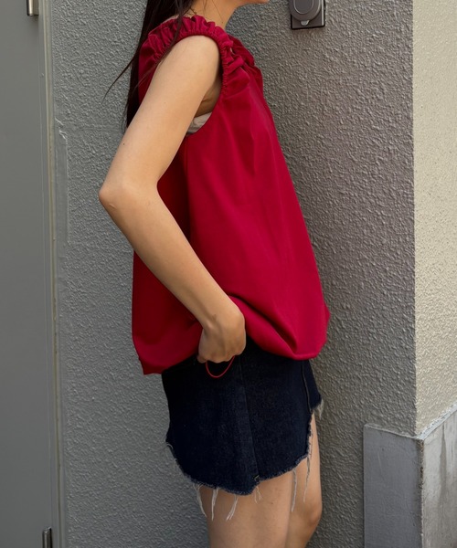 CIAOPANIC TYPY（チャオパニックティピー）の「ギャザードロストノースリーブブラウスTee（Tシャツ/カットソー・レディース・レッド/オフホワイト/サックスブルー/ブラック・ONE SIZE）」の16枚目の写真