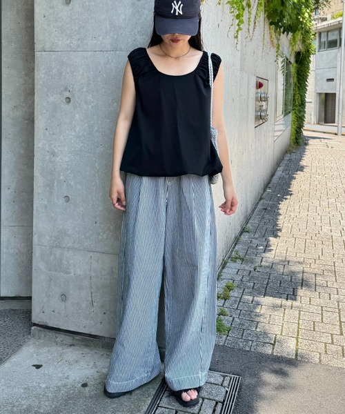 CIAOPANIC TYPY（チャオパニックティピー）の「ギャザードロストノースリーブブラウスTee（Tシャツ/カットソー・レディース・レッド/オフホワイト/サックスブルー/ブラック・ONE SIZE）」の7枚目の写真