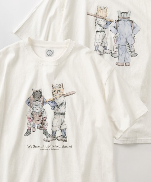 make a ray!(メイク ア レイ!)の「【84】フロント&バック アニマル スケッチ グラフィック 半袖Tシャツ/オーバーサイズ(Tシャツ/カットソー・メンズ・ホワイト系その他/ラベンダー/サックスブルー/ホワイト・M/L)」の1枚目の写真