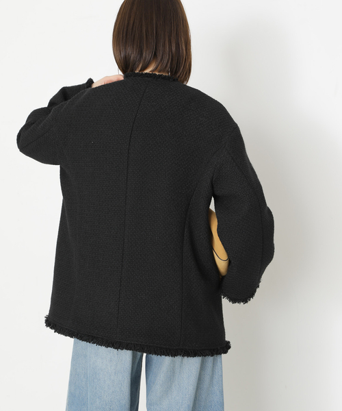 macさま今期定価49,500円 レサージュ GIOLICA ビッグジャケット GIOLICAツイードBIGジャケット(ノーカラージャケット