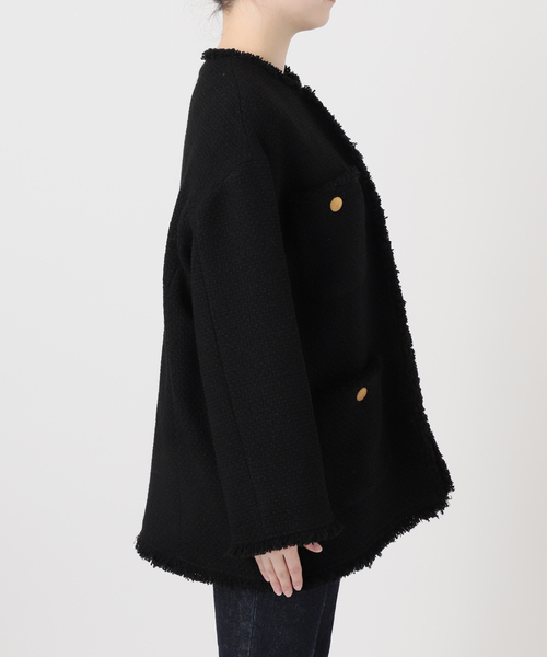 journal standard L'essage（ジャーナルスタンダードレサージュ）の「GIOLICAツイードBIGジャケット（ノーカラージャケット・レディース・ブラック・FREE）」の18枚目の写真