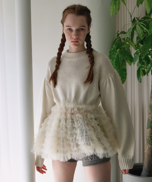 HONEY MI HONEY(ハニーミーハニー)の「tulle tiered knit pullover(ニット/セーター・レディース・オフホワイト/グレー/ブラック・FREE)」の2枚目の写真