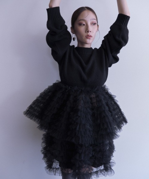 HONEY MI HONEY(ハニーミーハニー)の「tulle tiered knit pullover(ニット/セーター・レディース・オフホワイト/グレー/ブラック・FREE)」の3枚目の写真