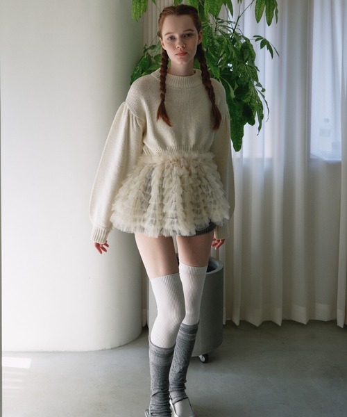 HONEY MI HONEY(ハニーミーハニー)の「tulle tiered knit pullover(ニット/セーター・レディース・オフホワイト/グレー/ブラック・FREE)」の6枚目の写真