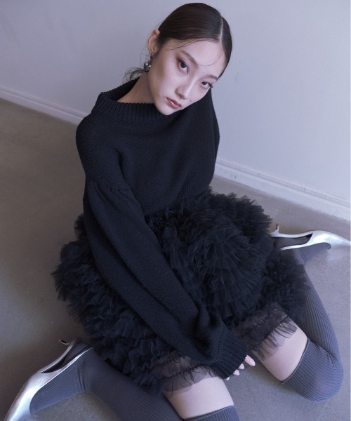 HONEY MI HONEY(ハニーミーハニー)の「tulle tiered knit pullover(ニット/セーター・レディース・オフホワイト/グレー/ブラック・FREE)」の10枚目の写真