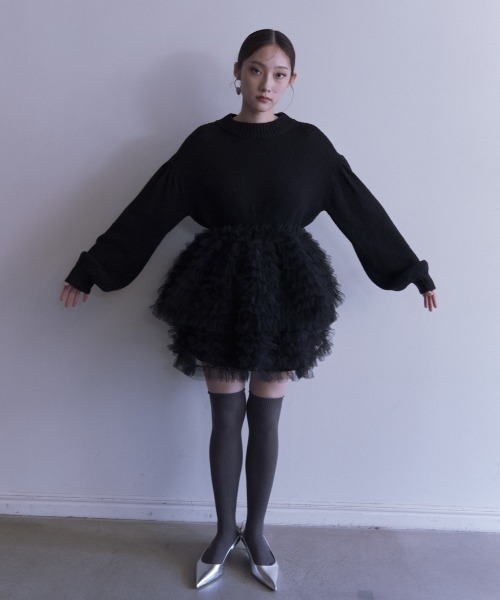 HONEY MI HONEY(ハニーミーハニー)の「tulle tiered knit pullover(ニット/セーター・レディース・オフホワイト/グレー/ブラック・FREE)」の12枚目の写真
