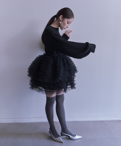 HONEY MI HONEY(ハニーミーハニー)の「tulle tiered knit pullover(ニット/セーター・レディース・オフホワイト/グレー/ブラック・FREE)」の13枚目の写真