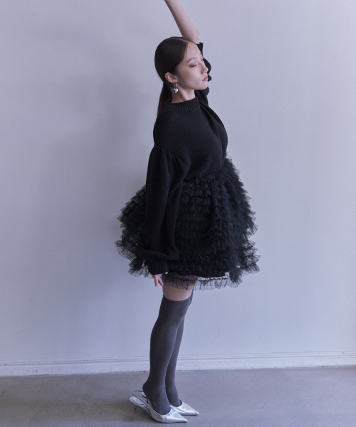 HONEY MI HONEY(ハニーミーハニー)の「tulle tiered knit pullover(ニット/セーター・レディース・オフホワイト/グレー/ブラック・FREE)」の14枚目の写真