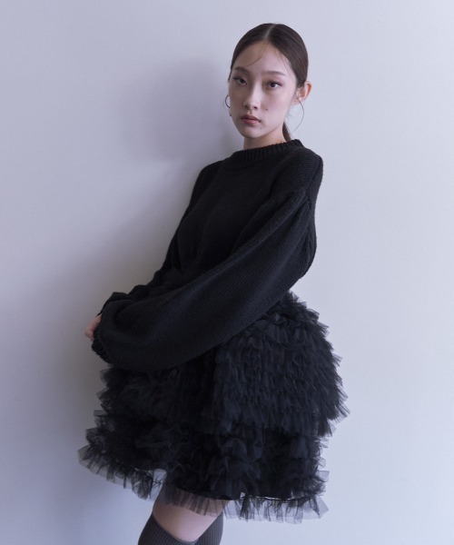 HONEY MI HONEY(ハニーミーハニー)の「tulle tiered knit pullover(ニット/セーター・レディース・オフホワイト/グレー/ブラック・FREE)」の11枚目の写真
