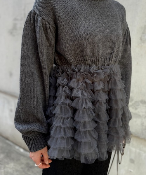 HONEY MI HONEY(ハニーミーハニー)の「tulle tiered knit pullover(ニット/セーター・レディース・オフホワイト/グレー/ブラック・FREE)」の18枚目の写真