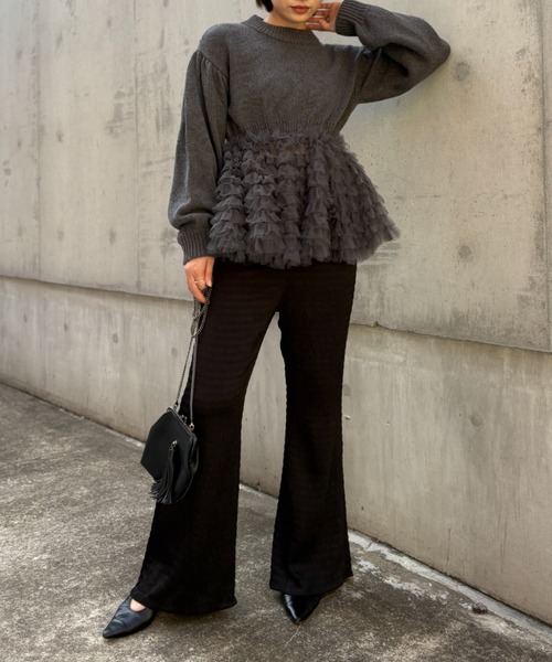 HONEY MI HONEY(ハニーミーハニー)の「tulle tiered knit pullover(ニット/セーター・レディース・オフホワイト/グレー/ブラック・FREE)」の20枚目の写真
