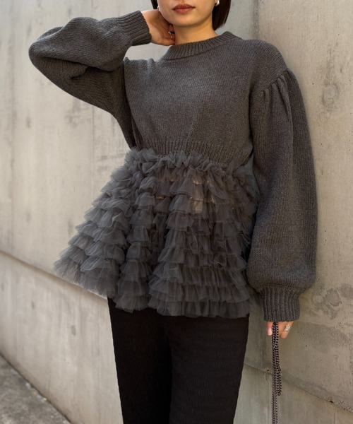 HONEY MI HONEY(ハニーミーハニー)の「tulle tiered knit pullover(ニット/セーター・レディース・オフホワイト/グレー/ブラック・FREE)」の16枚目の写真