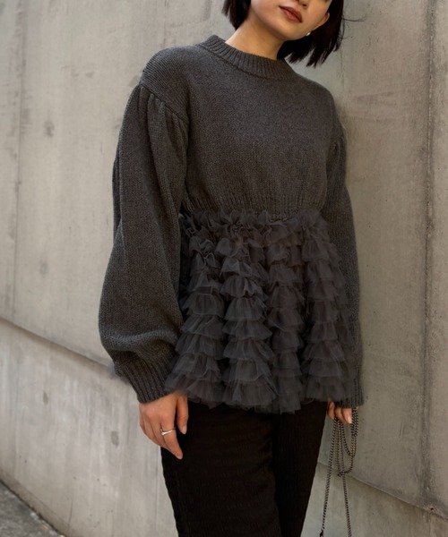 HONEY MI HONEY(ハニーミーハニー)の「tulle tiered knit pullover(ニット/セーター・レディース・オフホワイト/グレー/ブラック・FREE)」の17枚目の写真