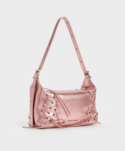 CHARLES & KEITH（チャールズ & キース）の「Xylia ザイリア グロメットレースアップショルダーバッグ（ショルダーバッグ・レディース・スミクロ/ピンク系その他・M）」の3枚目の写真