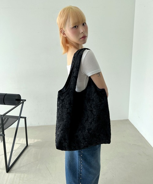 ジャガード フラワー トートバッグ / エコバッグ（ショルダー