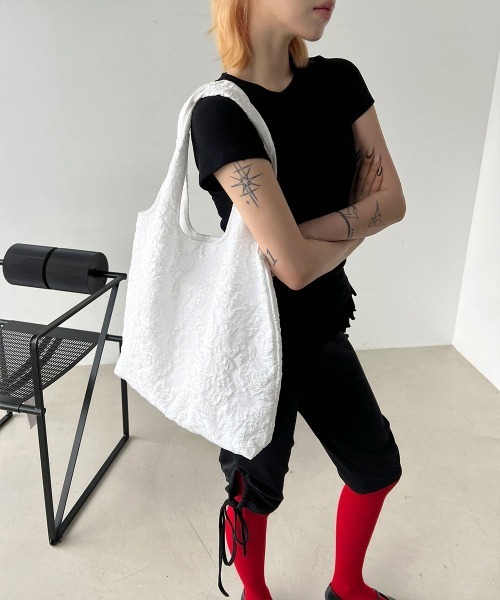 ジャガード フラワー トートバッグ / エコバッグ(ショルダー ジャガード フラワー トートバッグ / エコバッグ(ショルダー