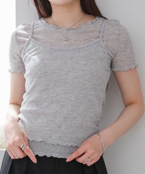 Bab(バブ)の「メローキャミセットトップス(Tシャツ/カットソー・レディース・杢グレー/ライトブルー/ライトグリーン/オフホワイト・M)」の3枚目の写真