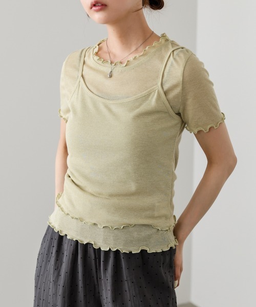 Bab(バブ)の「メローキャミセットトップス(Tシャツ/カットソー・レディース・杢グレー/ライトブルー/ライトグリーン/オフホワイト・M)」の4枚目の写真