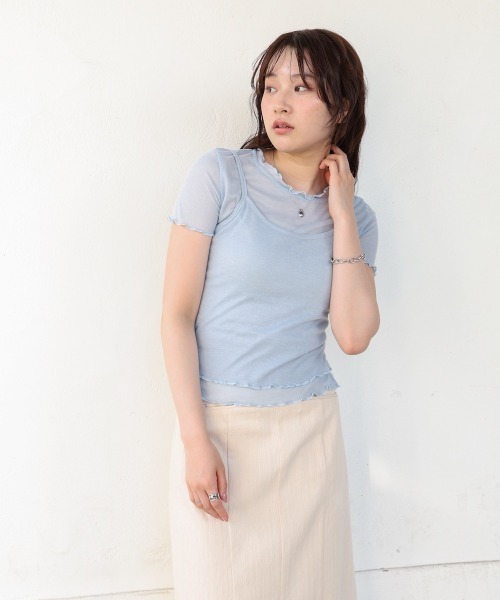 Bab(バブ)の「メローキャミセットトップス(Tシャツ/カットソー・レディース・杢グレー/ライトブルー/ライトグリーン/オフホワイト・M)」の1枚目の写真