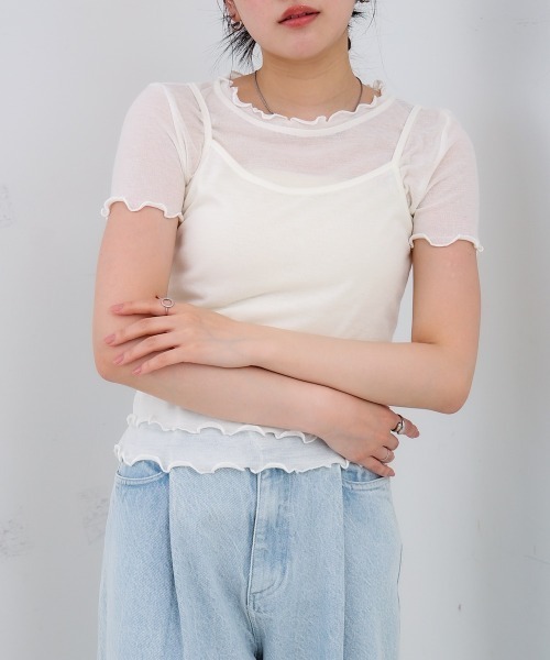 Bab(バブ)の「メローキャミセットトップス(Tシャツ/カットソー・レディース・杢グレー/ライトブルー/ライトグリーン/オフホワイト・M)」の5枚目の写真