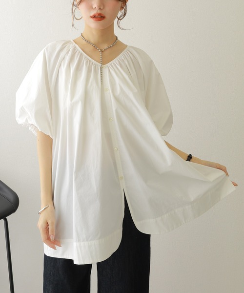 LAULEN(ローレン)の「cotton volume sleeve blouse /コットンギャザーボリュームスリーブブラウス(シャツ/ブラウス・レディース・ブラック/ホワイト・FREE)」の5枚目の写真