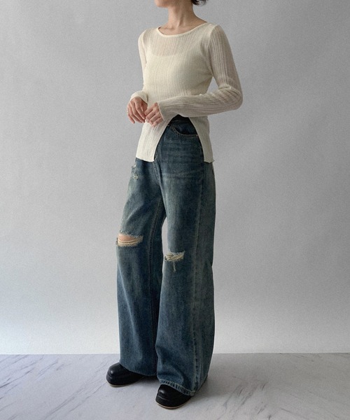 on:nue（オンニュ）の「【on:nue】[サイズ展開あり] クラッシュダメージデニムパンツ（デニムパンツ・レディース・ブルー・LARGE/MEDIUM/SMALL）」の10枚目の写真